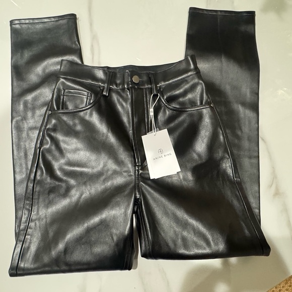 Anine Bing Womens Sonya Faux Leather Straight-Leg Pants SZ 32 NWT - Picture 10 of 13